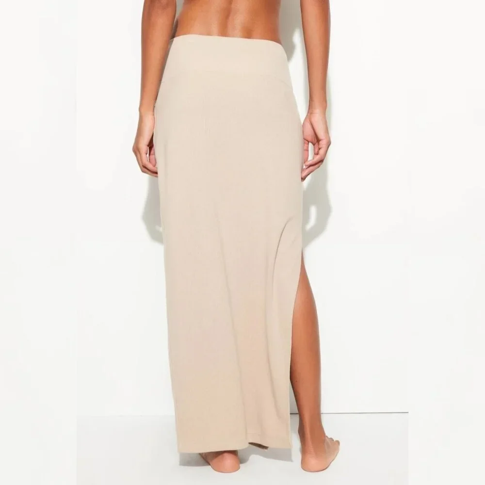 New Spiritual Gangster - L Raquel‎ Rib Maxi Slit Skirt Tan/Palo Santo $128